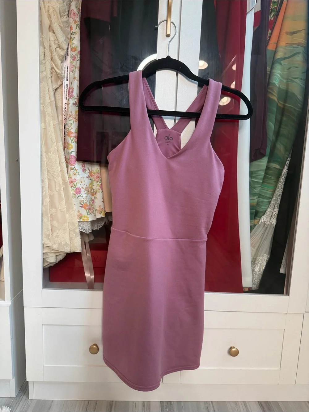 ALO Yoga Mauve V-Neck Racerback Mini Dress